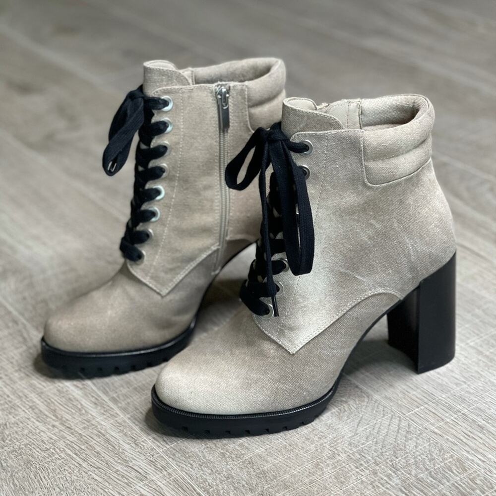 PAIGE Nicole Taupe Tie Dye Canvas Lace Up Bootie Women's Size 8.5